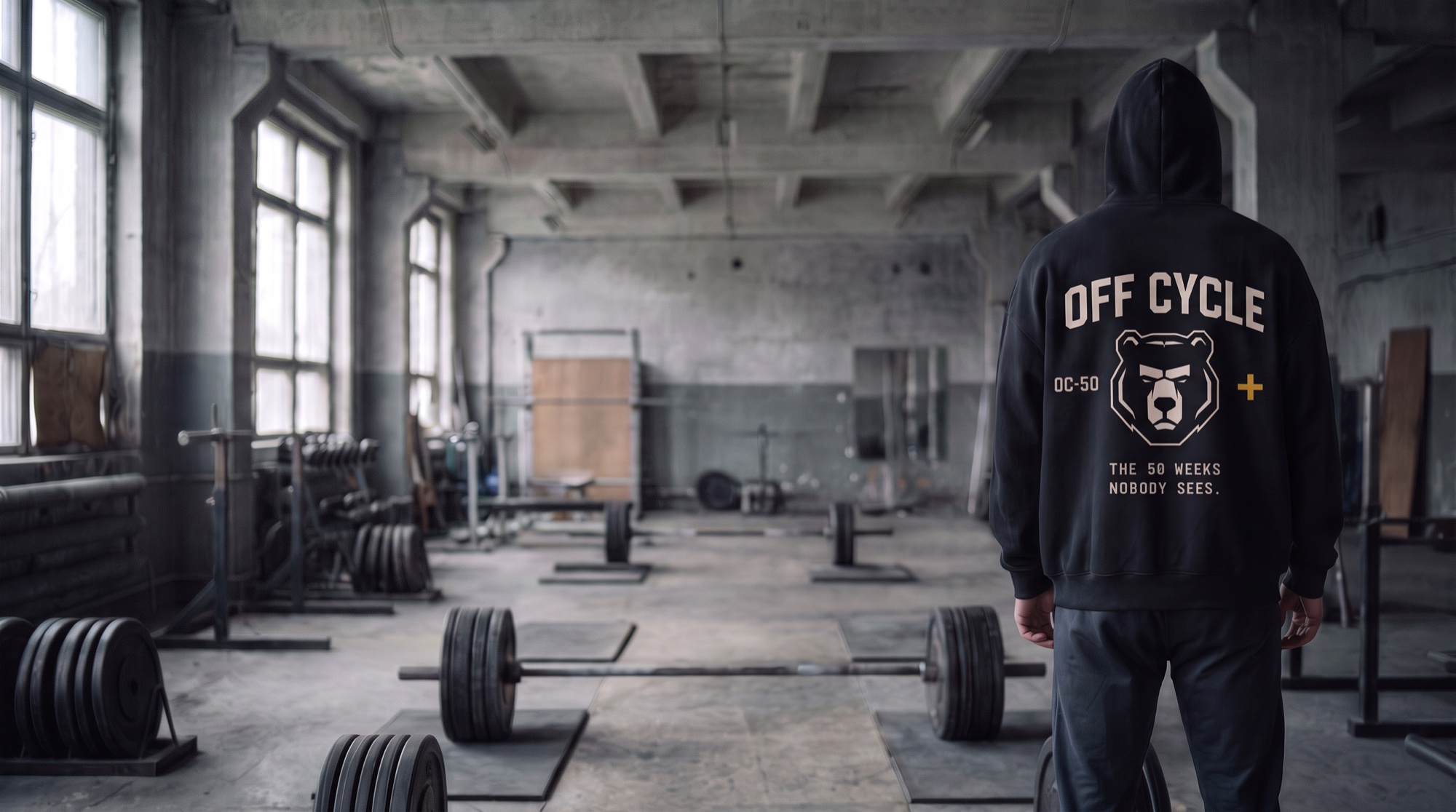 OFF CYCLE Heavy Hood — arched bear back print